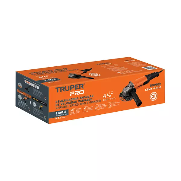 Pulidora Angular 4-1/2", 1100w, Truper Pro