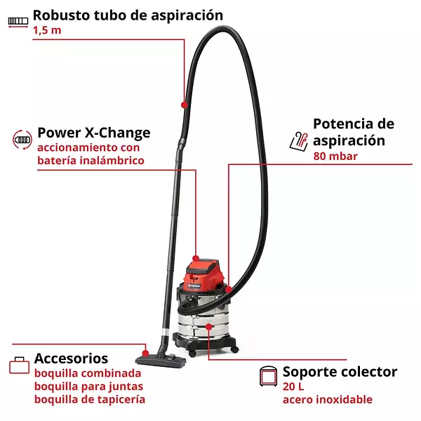 Aspiradora (Polvo/Agua) Inalámbrica 20l