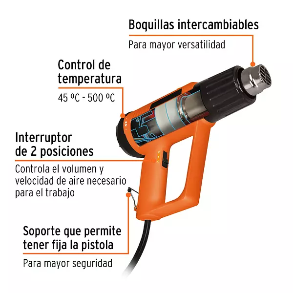 Pistola De Calor 2000w Con 9 Accesorios, Truper Pro