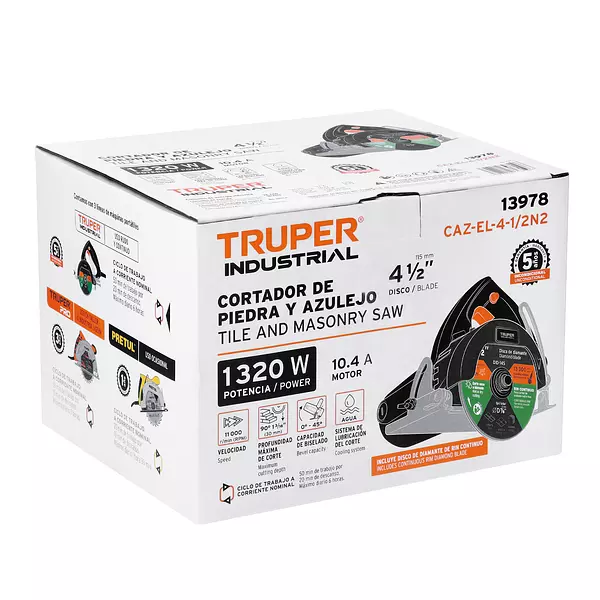 Cortador De Azulejos 4-1/2", 1320w, Truper Industrial