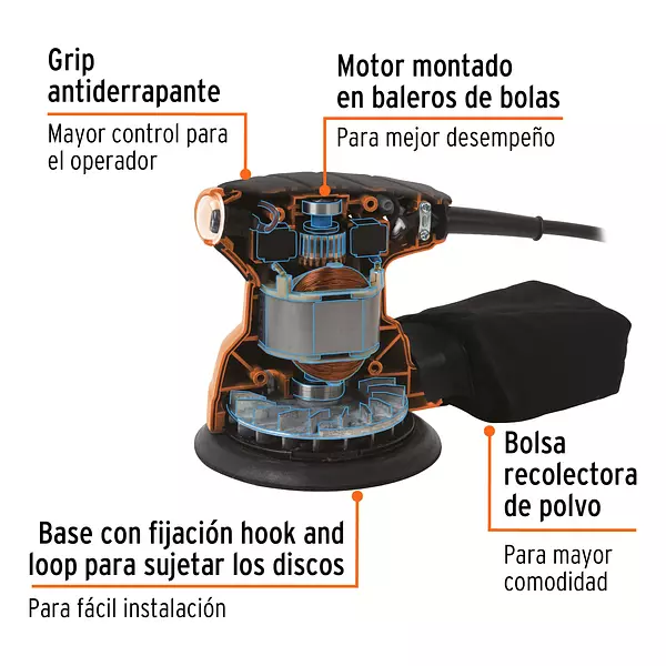 Lijadora Roto Orbital 5", 260w, Truper Pro