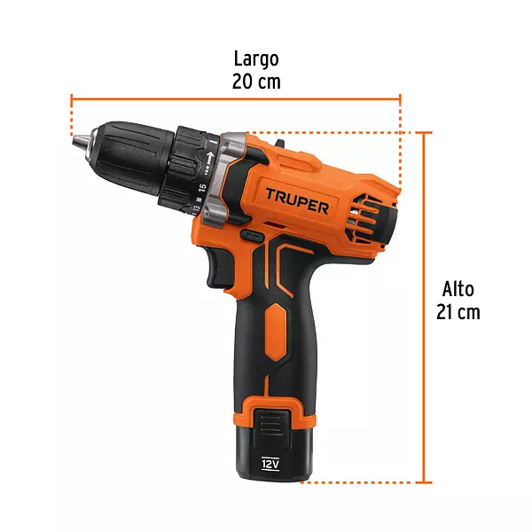 Taladro Compacto Inal. 3/8", 12v, Truper Pro