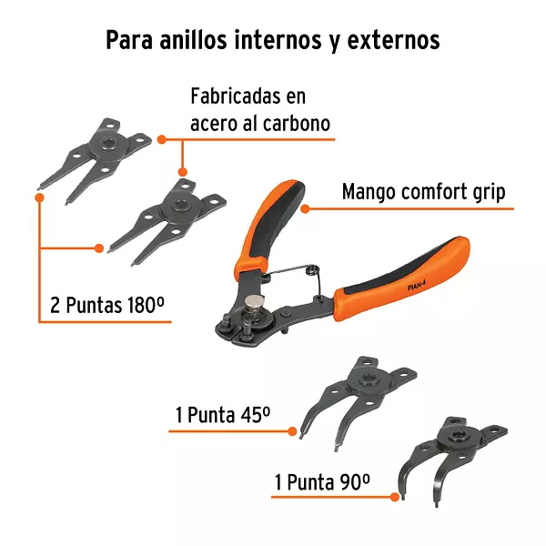 Pinza Para Anillos De Retención 6" 4 Cabezas Intercambiables