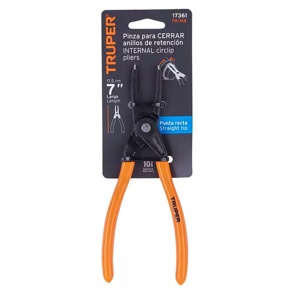 Pinza Punta Recta 7" Para Cerrar Anillos, Mango De Pvc