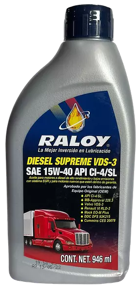 Raloy Diesel Supreme Vds-3 Sae 15w-40 Api Ci-4/Sl-Cuarto